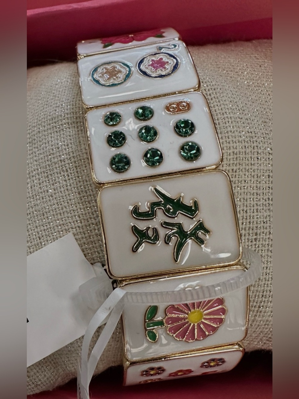 🩶PIPER K MAHJONG TILE STRETCH  HAND PAINTED ENAMEL BRACELET - NEW IN BOX🩶